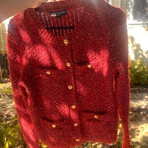 Central Park West Maroon Cardigan with Gold Buttons